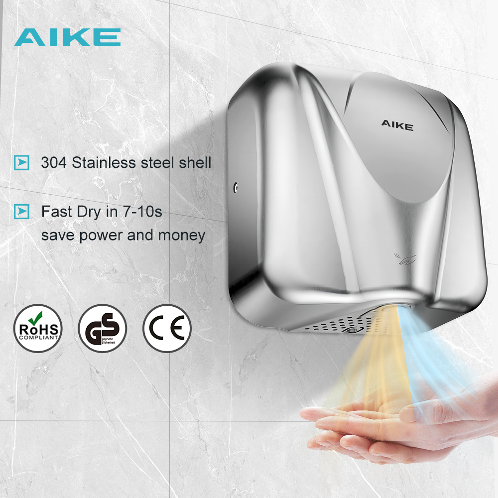 AIKE 自動ハンドドライヤー 高耐久商業ハンドドライヤー 高速ステンレス鋼デザイン 温風ハンドブロワー 1400-1650W