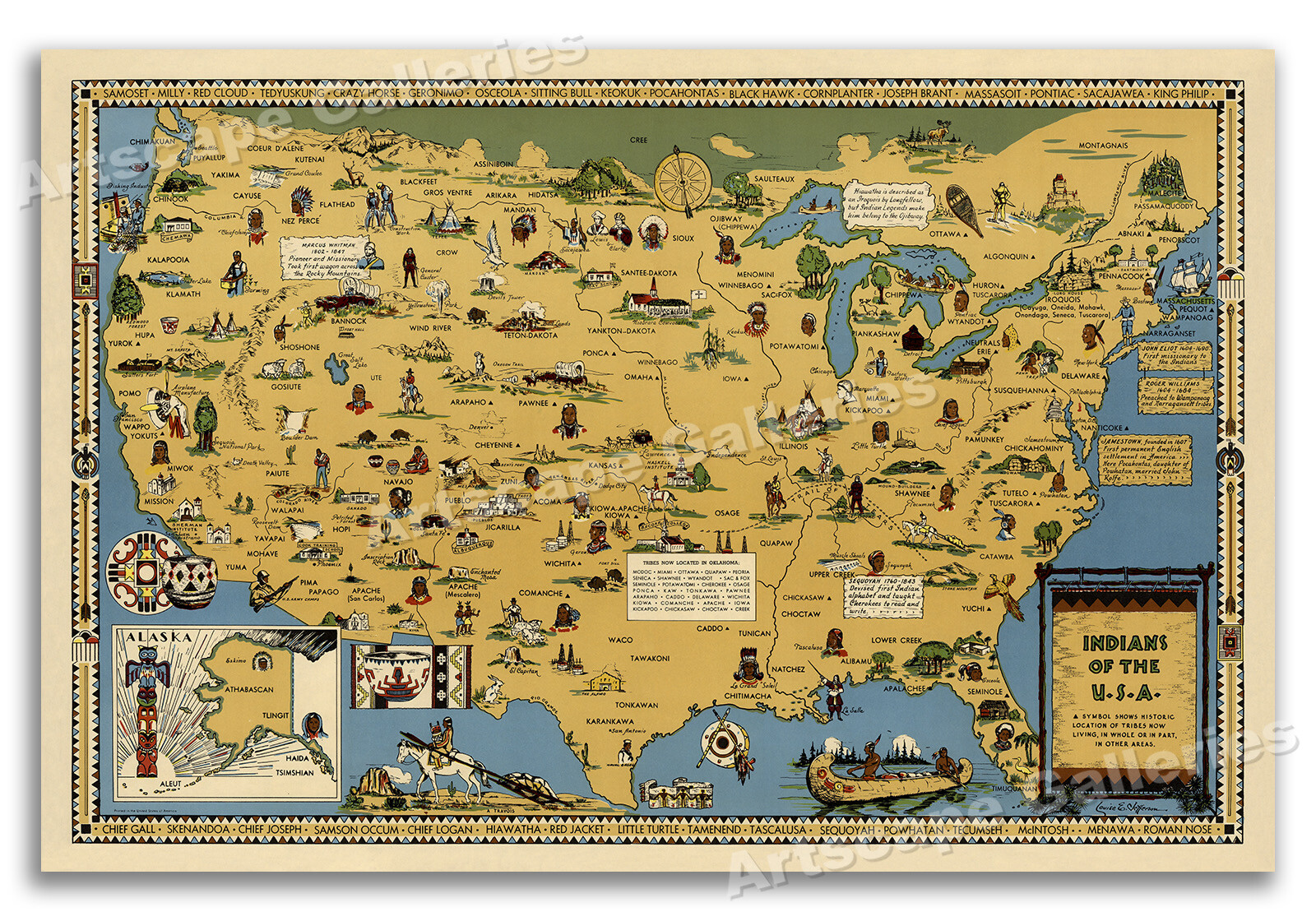 アメリカのインディアンネイティブアメリカン部族歴史的ヴィンテージ地図壁装飾アートプリントポスター壁画