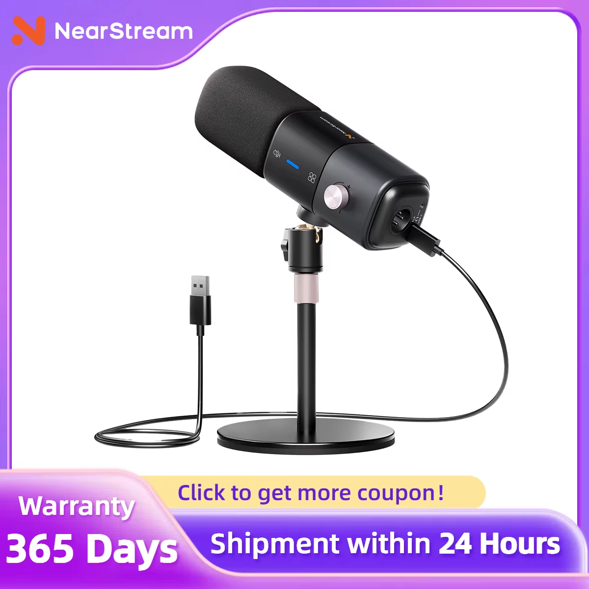 NearStream コンデンサー USB XLR マイク デスクトップ プラグアンドプレイ プロフェッショナル マイク PC ゲーム ストリーミング ポッドキャスト スタジオ レコーディング用