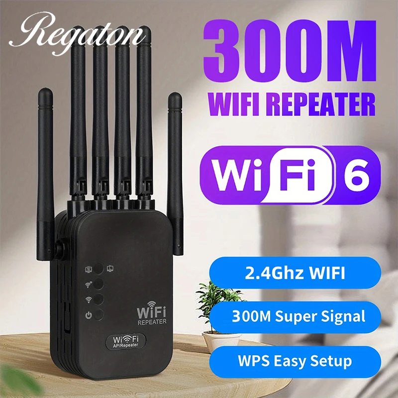 Regaton 高利得 300 メートル WiFi 信号ブースター 2.4GHz ワイヤレスリピータポータブルネットワークエクステンダー屋内家庭用簡単構成