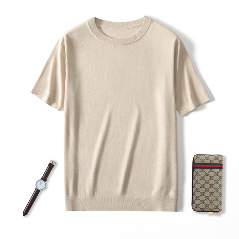 メンズカジュアル半袖Tシャツ快適なソフトベルベット通気性高品質シルクカシミヤレギュラーフィットブランクソリッドカラー