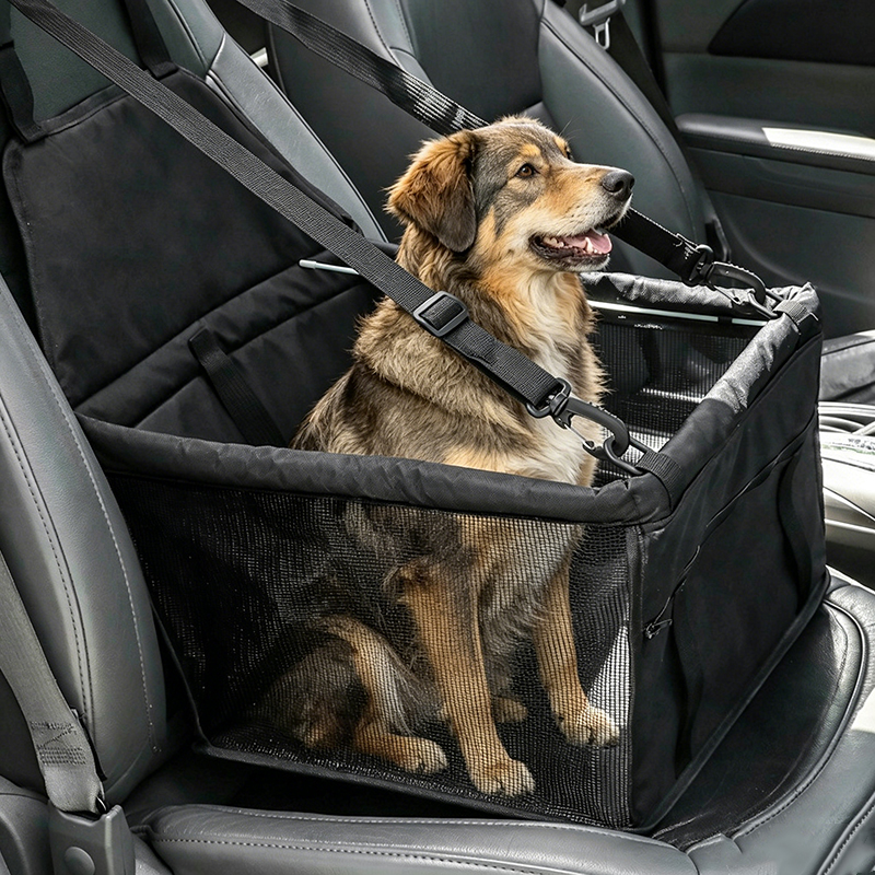 ポータブルペット犬カーシートキャリア、安全リード付き通気性メッシュブースターシート、小型中型犬猫用折りたたみ式トラベルバッグ