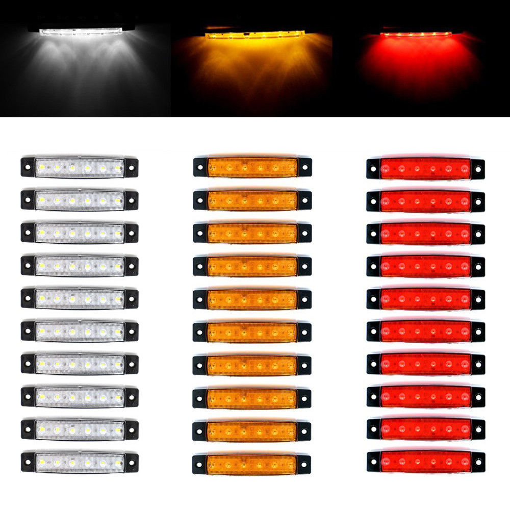 10 個 12V 24V 6 LED サイドマーカーインジケータライトトラックトレーラーバストラックウインカーライト LED クリアランス警告リアランプ