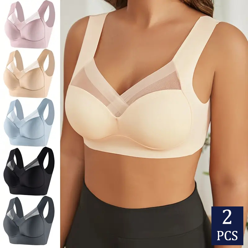 2 個の女性のレースのスポーツブラジャーシームレスなプラスサイズのブラジャー Bralette 背中の開いた女性のブラジャーベスト女性ギャザー耐衝撃ワイヤレス L-3XL