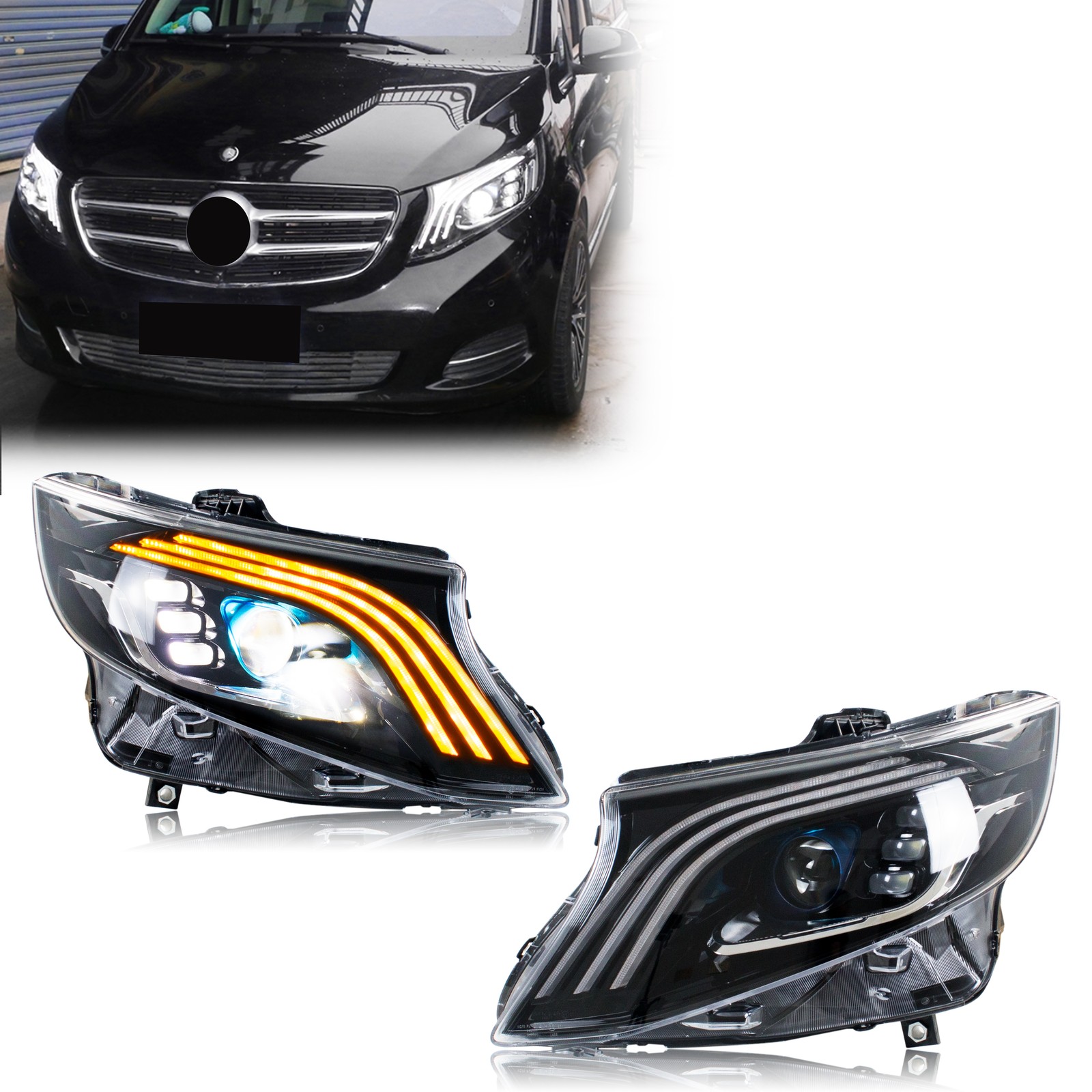 LED ヘッドライト メルセデスベンツ ヴィト メトリス 2016-2023 シーケンシャル ターンシグナル プロジェクター フロントランプ ペア アセンブリ