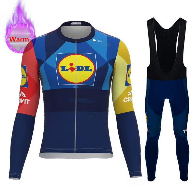 2026 Lidl チーム冬サーマルフリースサイクリングジャージセットスポーツバイクスーツ山岳自転車服 Ropa Ciclismo Invierno Hombre