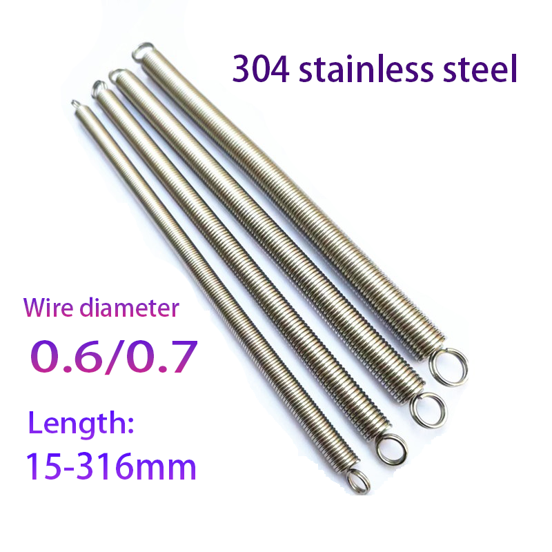304 ステンレス鋼プル スプリング ダブル ループ クローズド フック ストレッチ スプリング、ワイヤー径 0.6/0.7mm、外径 5/6/7/8mm、長さ 15-300mm。