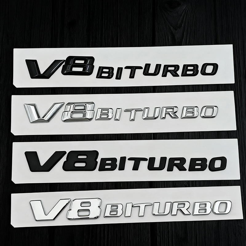 3d ABS クローム黒文字 V8 BITURBO ロゴエンブレム車のフェンダーサイドステッカーバッジ C63 E63 S63 GLC63 GLE63 G63 アクセサリー