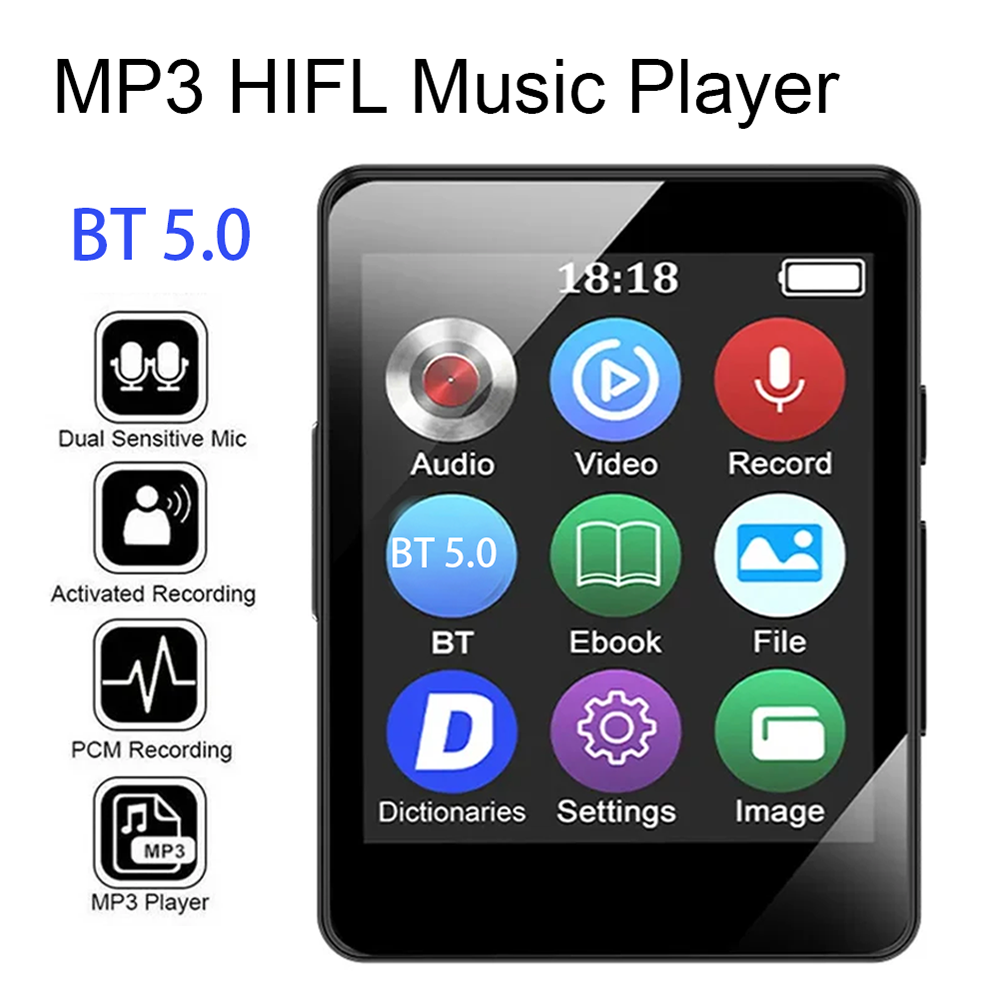 ポータブル MP3 プレーヤー Bluetooth 5.0 音楽ステレオスピーカーミニ MP4 ビデオ再生 LED スクリーン付き FM ラジオ録音ウォークマン用