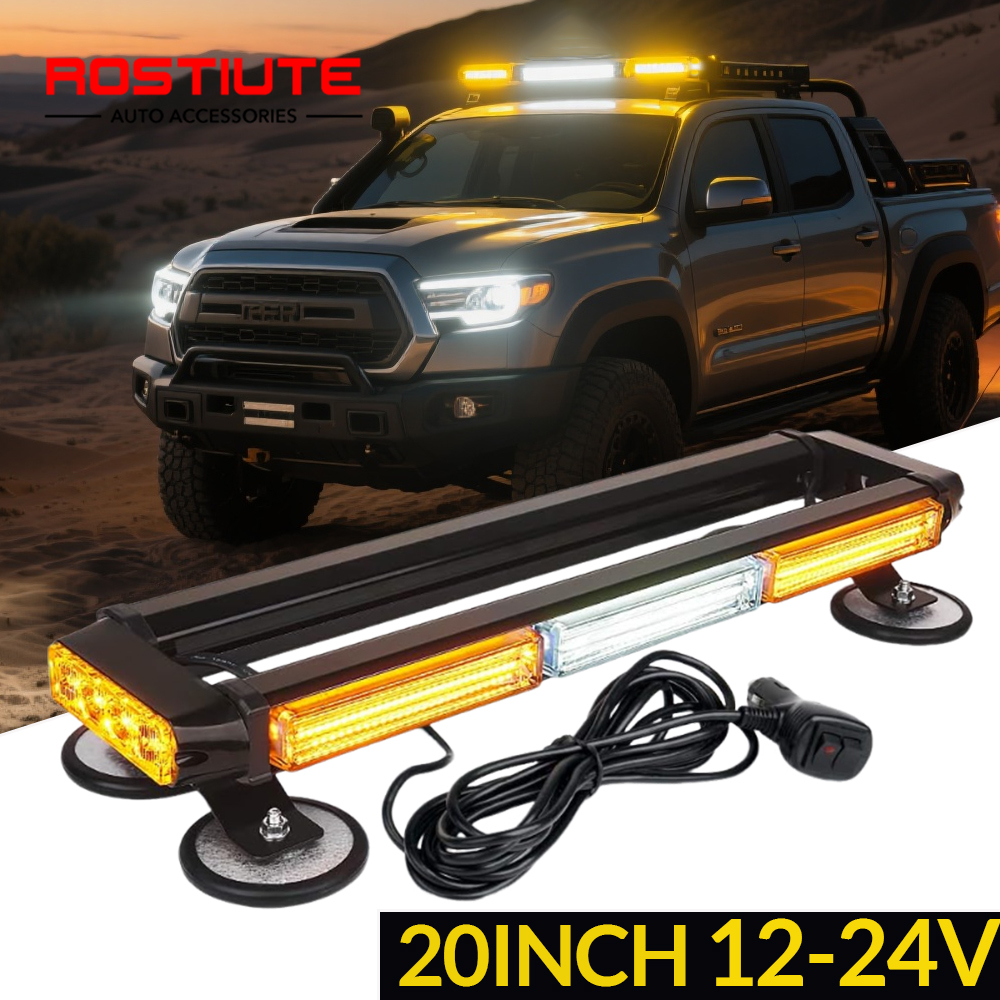 20Inch Magnetic Emergency Strobe Light Bar  12-24V COB 4 Side Roof Top Warning Flashing Lights for Truck Car Offroad Pickcup