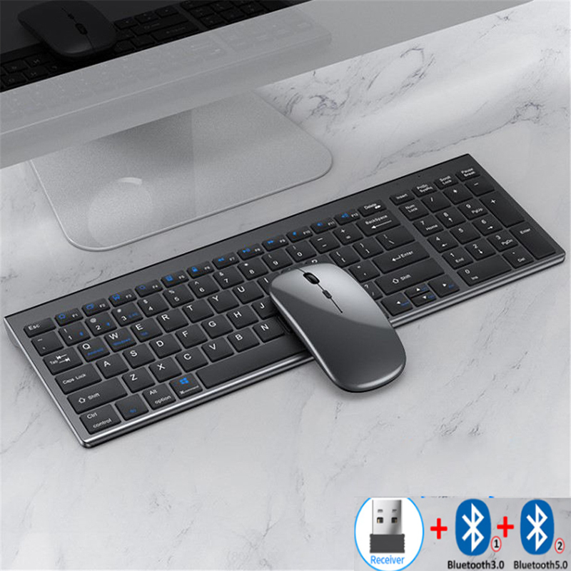 Jomaa 超薄型キーボードとマウス ワイヤレス セット ヘブライ語/ポルトガル語 USB 2.4G Bluetooth キーボードとマウス コーム充電式