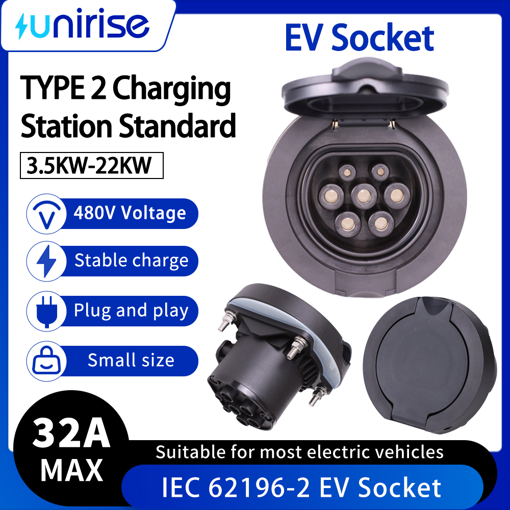 3.5KW 22kW Type2 メスソケット 16A 32A (1 相/3 相) EV IEC 62196-2 電気自動車充電パイルステーションソケット