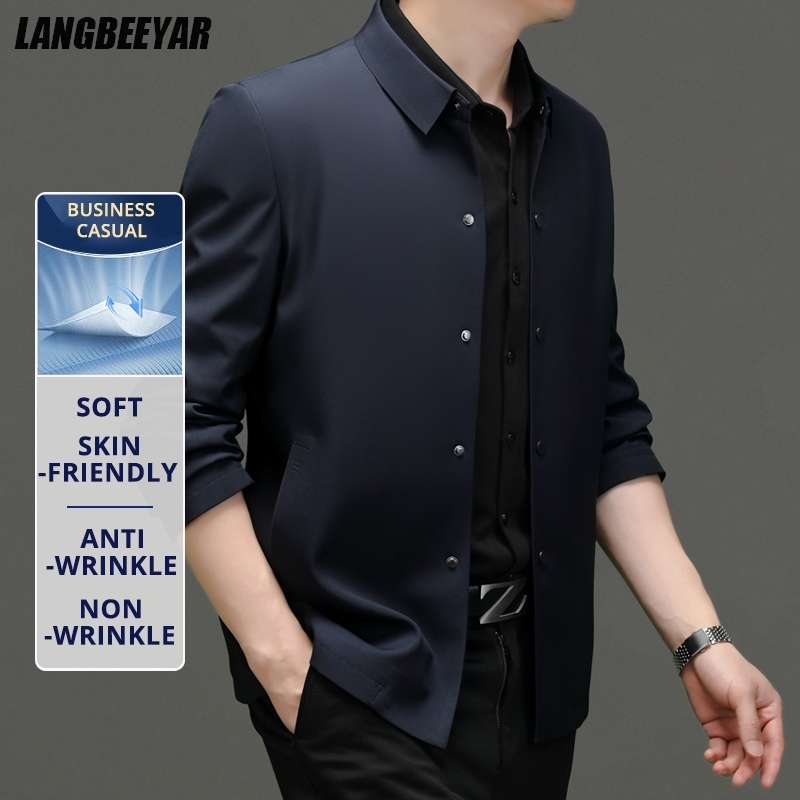 ハイエンド抗シワ男性ビジネスカジュアルシングルブレストブレザージャケットお父さんの服中年ウインドブレーカーエグゼクティブコート