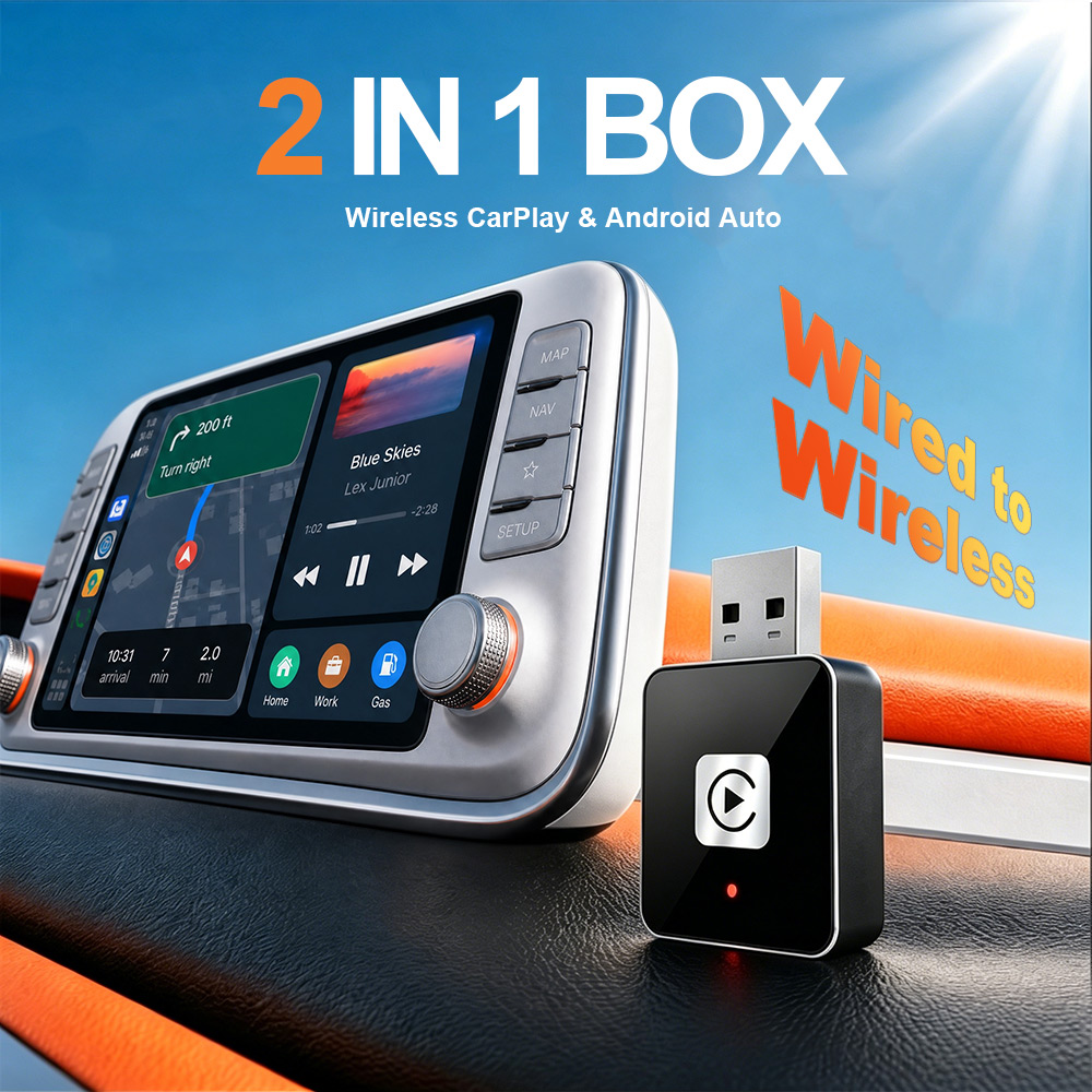 Uhlamb 2 In1 有線 - ワイヤレス コンバーター CarPlay Android Auto 用 AI スマート ボックス オリジナル有線 CarPlay 搭載車に適合