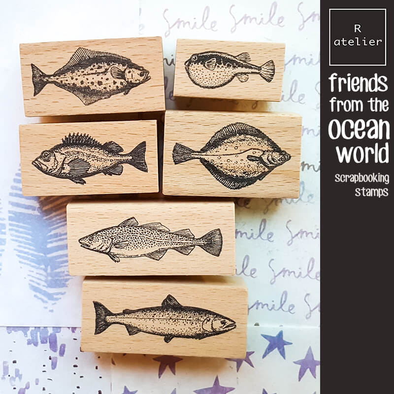 魚のスタンプ スクラップブッキング 海洋生物日記 装飾 DIY クラフト かわいい木製スタンプ