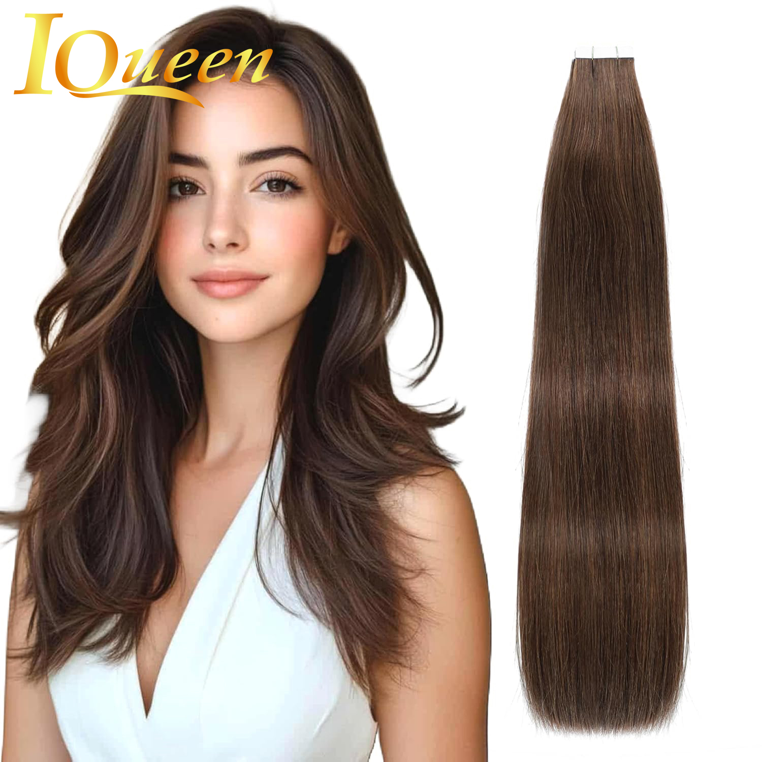 #4 Bone Straight Tape In Hair Extensions Indian Hair Medium Brown Tape In Human Hair Extensions 16-26 Inches 50g/20pcs For Women