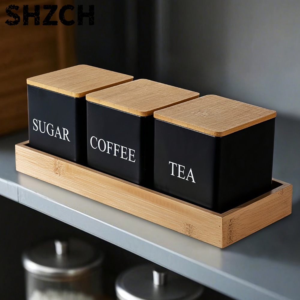 3 ピース/セット 500 ミリリットルブラックホワイトボックス蓋付き金属容器コーヒー豆砂糖茶大容量キッチン保存瓶