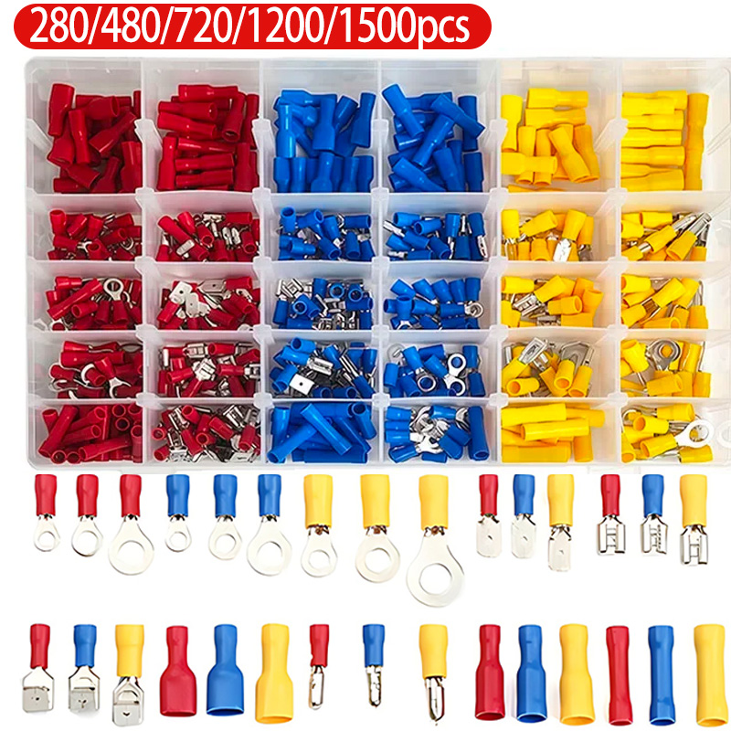 Assorted Electrical Crimp Terminal Kit 280/1500pcs - Cold Pressed Male Female Quick Connect Lugs for DIY & Repairs​