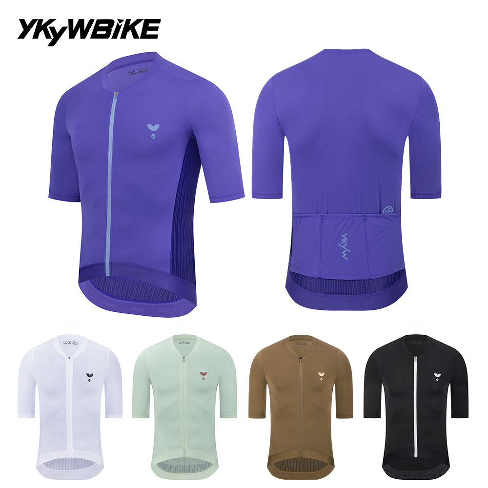 YKYW 2025 夏パープルサイクリングジャージ男性半袖タイツトップス自転車シャツ通気性プロチームロードバイクレース服