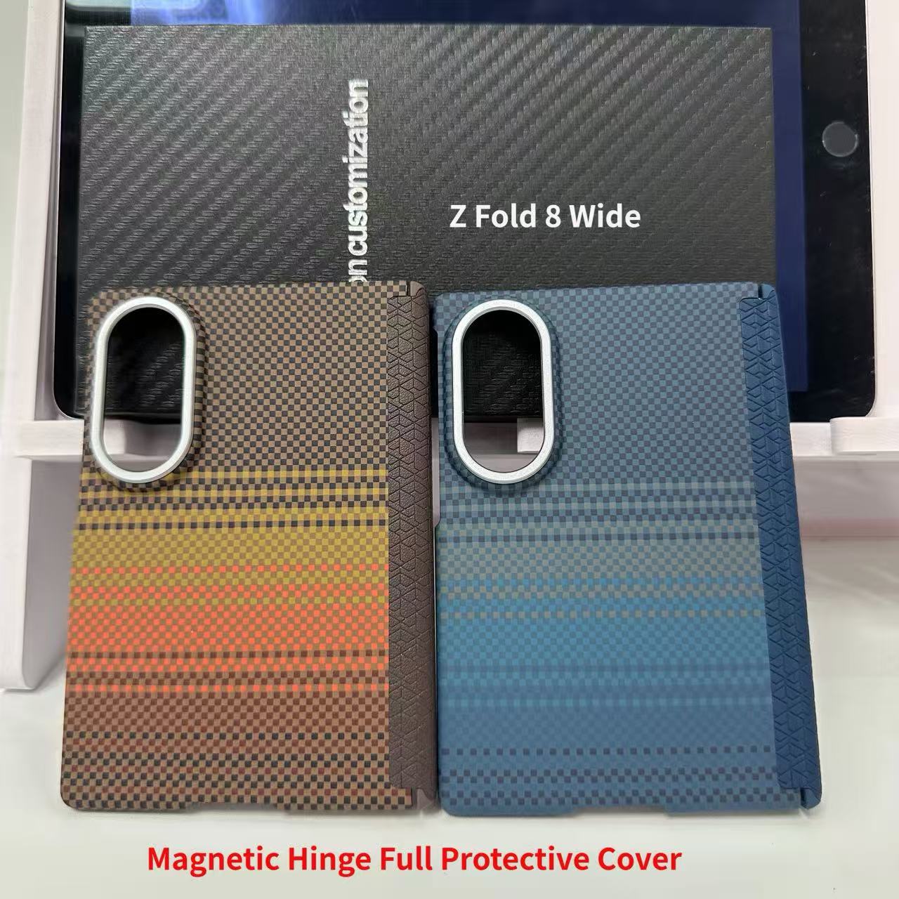 Kailaf 炭素繊維パターンシェル Samsung Galaxy Z Fold 8 ワイド磁気ヒンジ用完全保護カバー