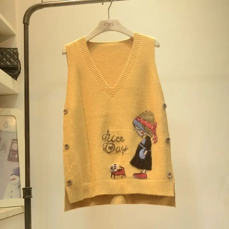 新しいニットセーターベスト冬のジャケットの女性ノースリーブベストコート韓国のファッションルーズプルオーバー V ネック 2022