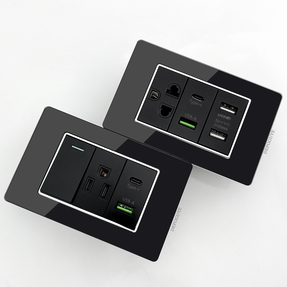 アメリカ・タイ標準 USB Type-C 20W 急速充電電源コンセント、スマート USB C 3A ソケット壁電灯スイッチ付きメキシコ
