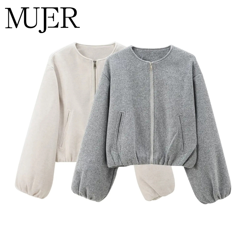 MUJER 2025 フリースボンバージャケット女性のためのソフトジッパー女性のスポーツジャケット長袖クロップドジャケット女性コート アウター
