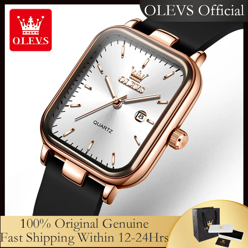 OLEVS 7089 レディース腕時計ギフトボックスオリジナルシリコンストラップファッションスクエア防水発光女性のクォーツ腕時計
