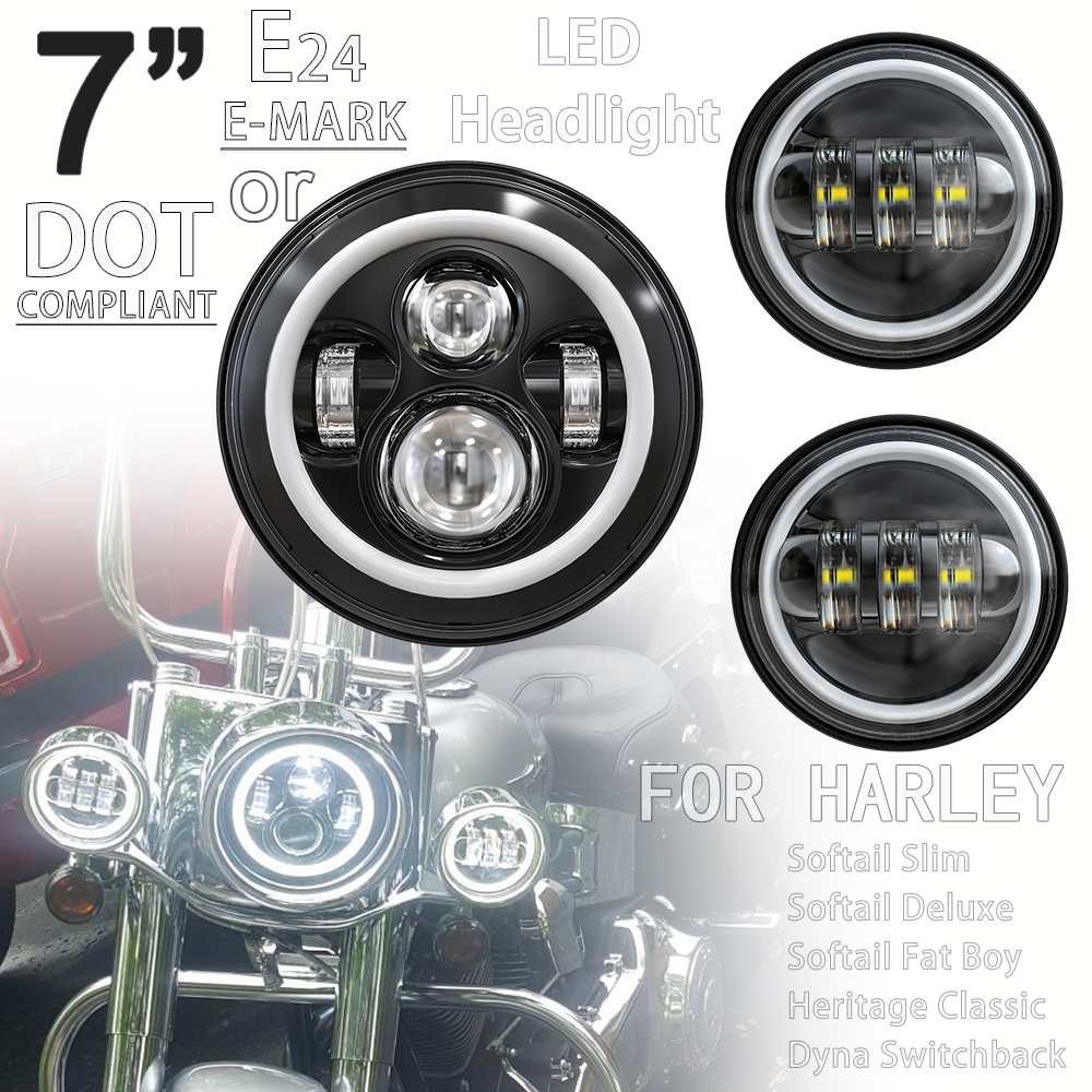 7 "E24 ドット LED ヘッドライトヘッドランプハーレーファットボーイソフテイルスリムデラックスヘリテージクラシック FLSTC 4.5" フォグランプパッシングランプ