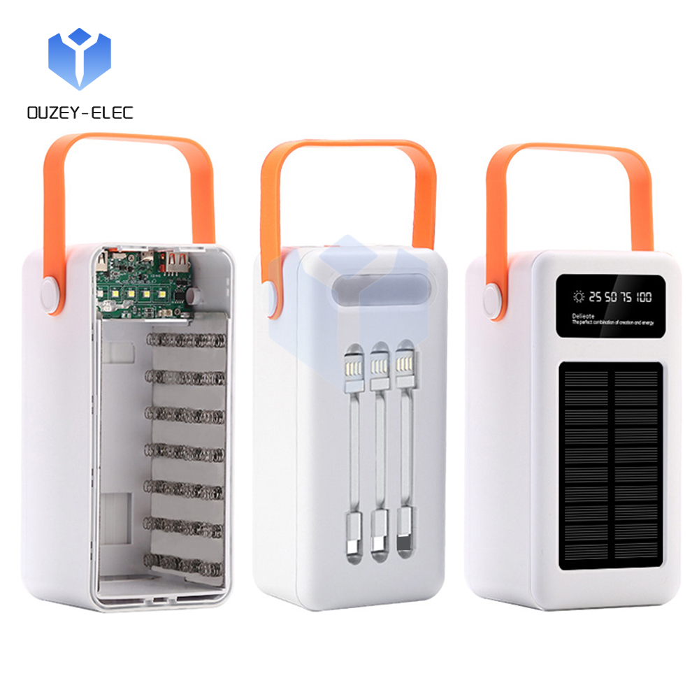 28 個 18650 リチウム電池 DIY モバイル電源ケース 22.5W 急速充電バッテリーボックス ソーラー LED キャンプライト付き バッテリーなし