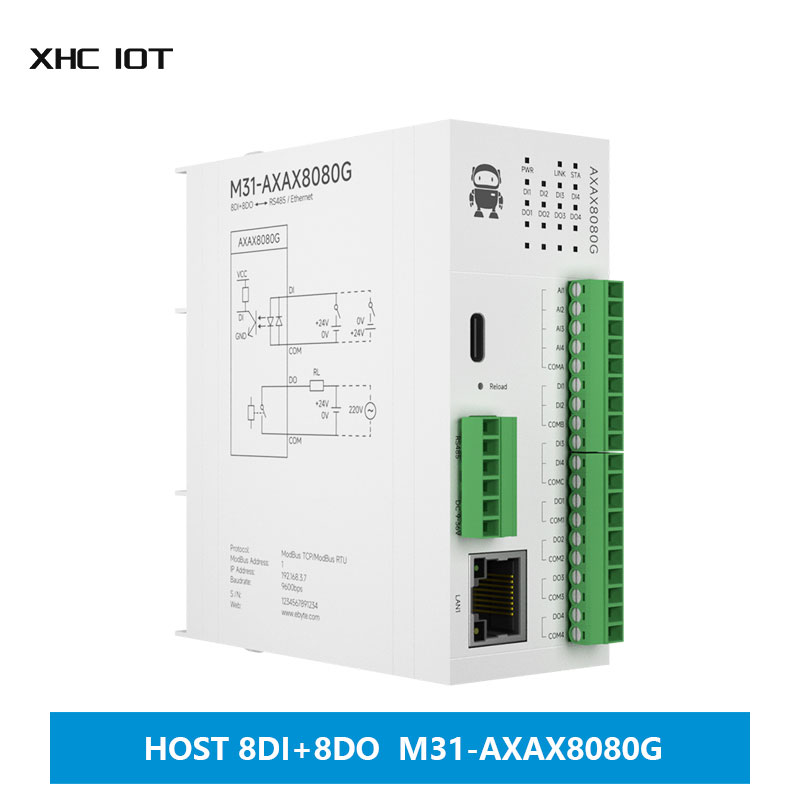 8DI 8DO 分散リモート IO モジュール Modbus TCP/RTU ホストモジュール アナログスイッチ取得フリースプライシング XHCIOT M31-AXAX8080G