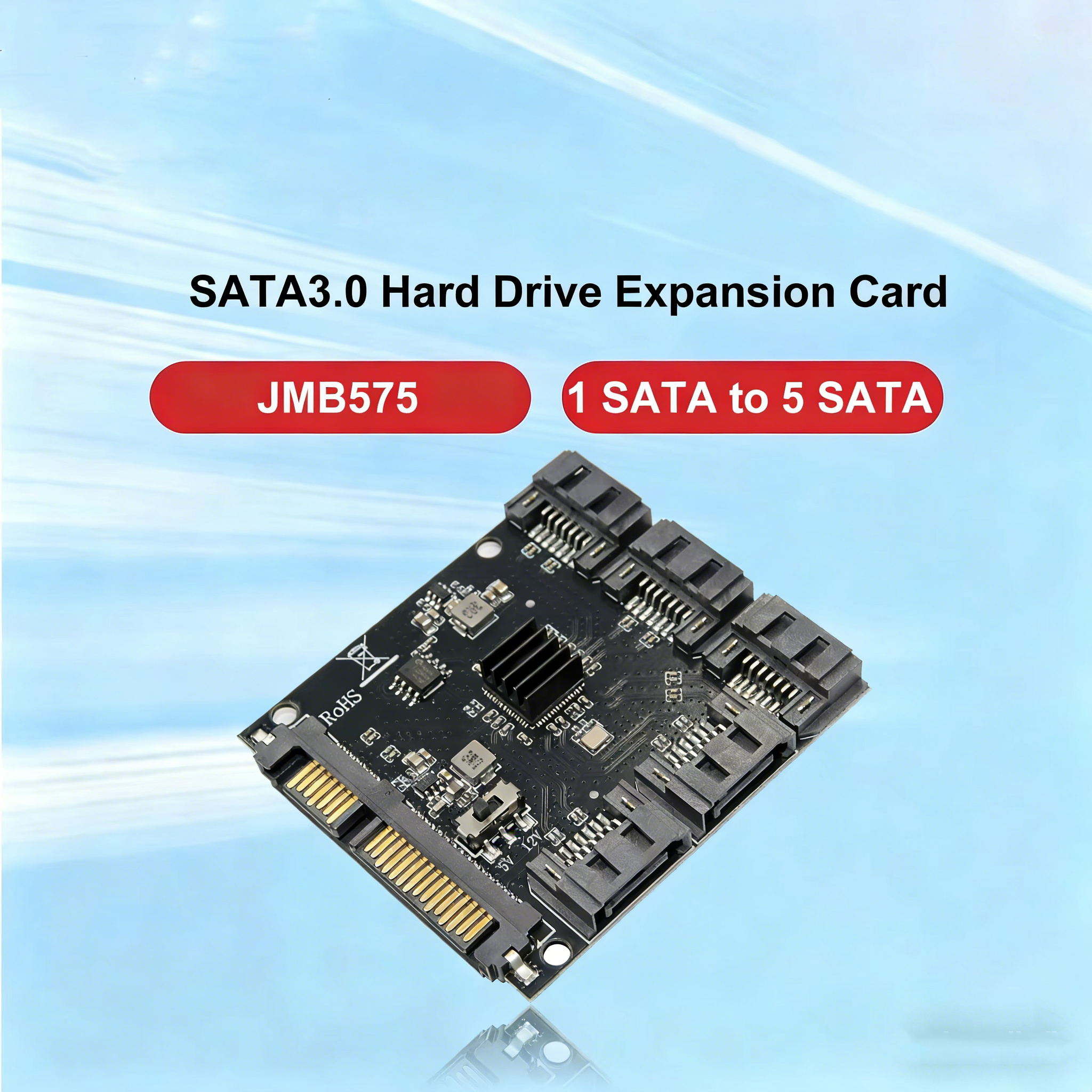 SATA3.0 Hard Drive Expansion Card JMB575 1SATA to 5SATA Hard Drive High-Speed Card Supports Mac Linux Windows7/8/10/11