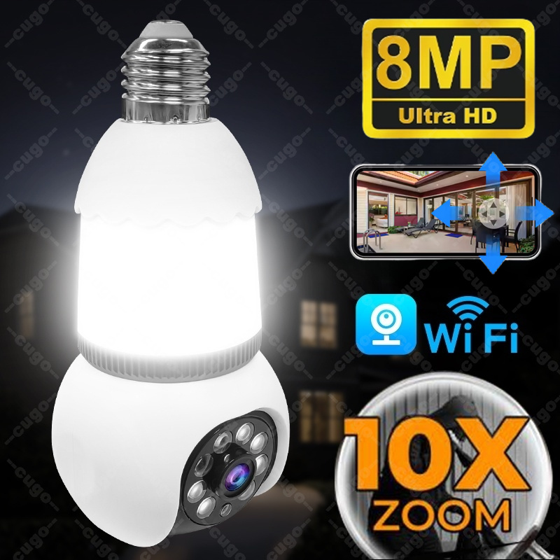 E27 電球監視 2in1 セキュリティカメラ LED ランプ付き自動ナイトビジョンカム屋内モーション検出 10X ズーム WiFi カメラ