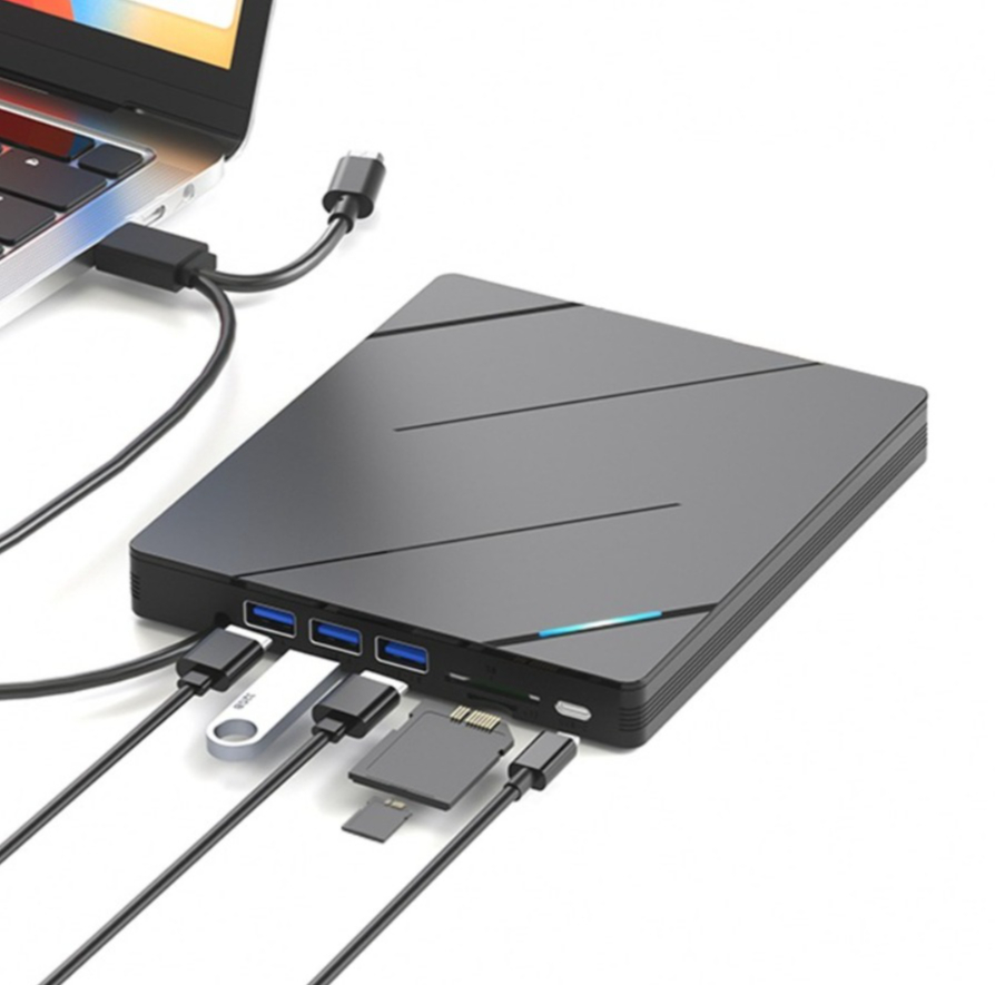 ポータブル 7-in-1 DVD/CD ドライブ USB3.0 Type-C 外部 CD DVD RW プレーヤー リーダー バーナー PC ラップトップ Windows 用 SD TF カード スロット付き