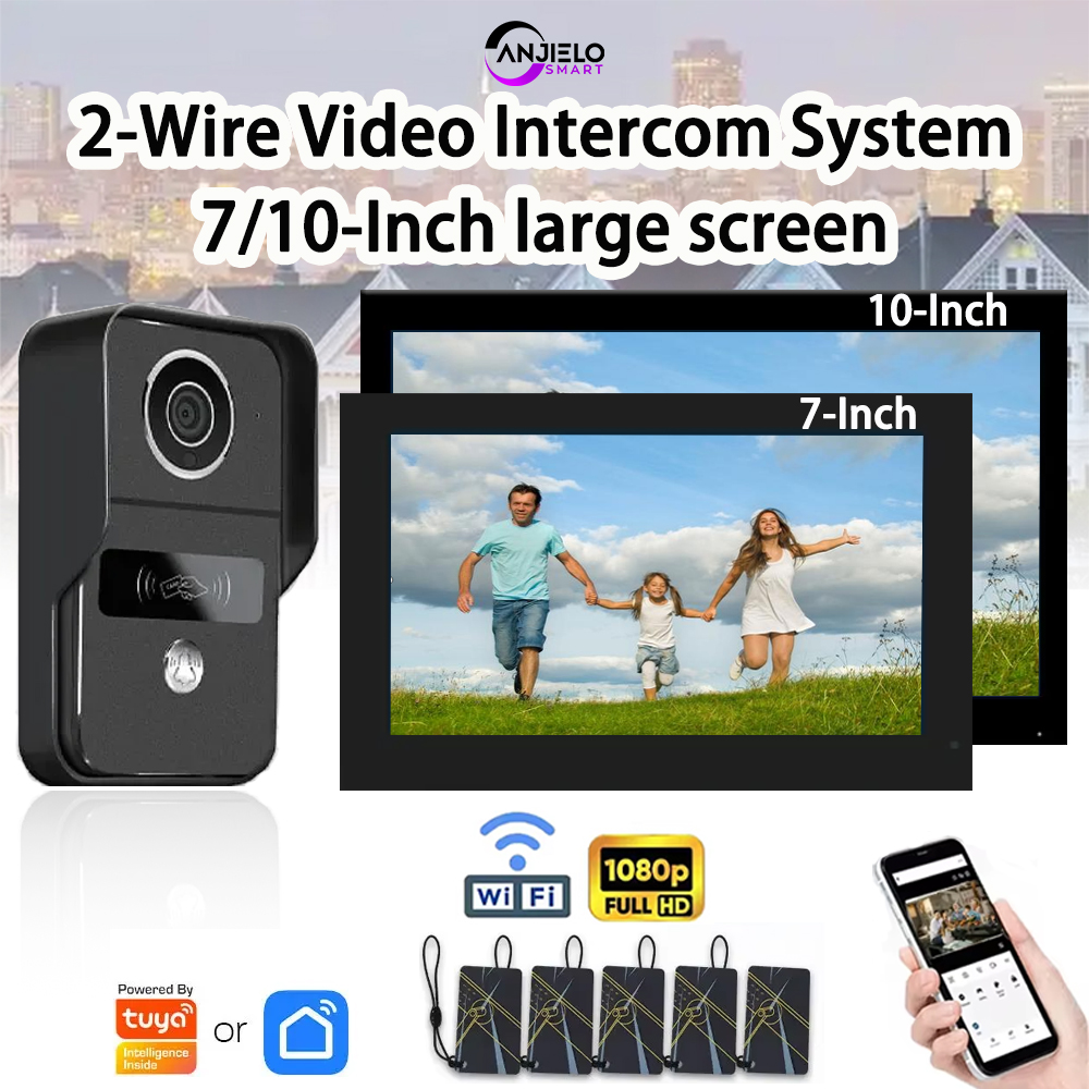 ANZIELO スマート Wifi 2 ラインインターホンビデオドアベルシステム 7/10 インチモニター 1080P ドアベルカメラビデオドアベル Cartuya ロック解除