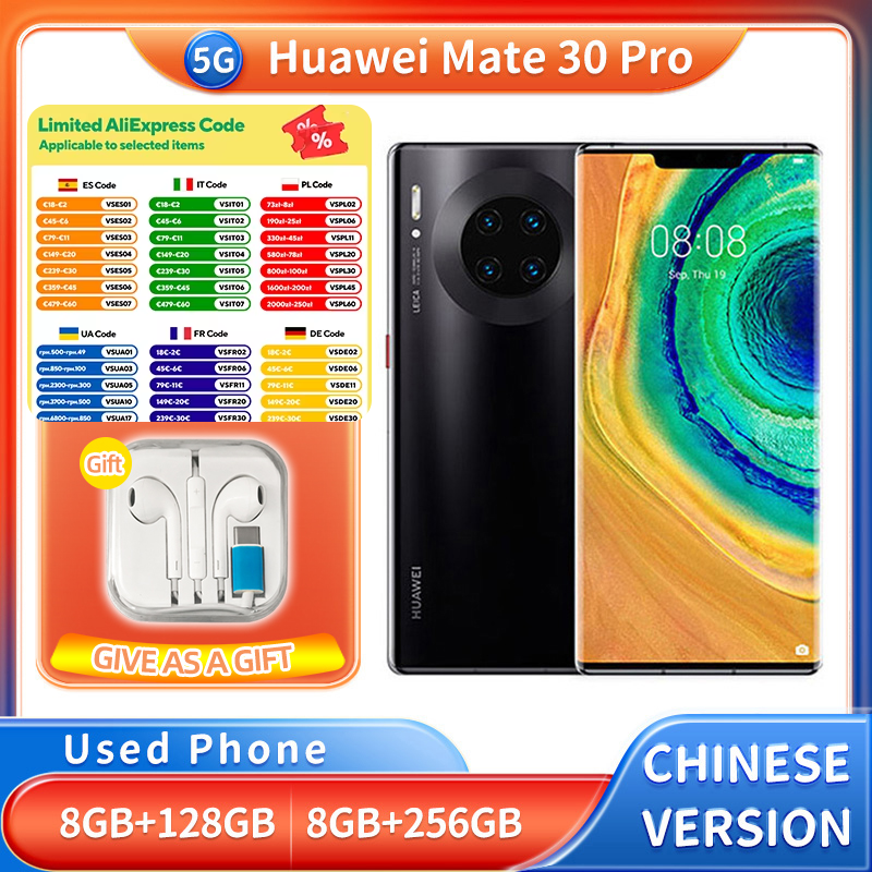 HUAWEI Mate 30 Pro 5g 128GB 256GB ROM 6.53インチ 2400x1176px 40MP 4500mAh バッテリー BSI CMOS 5G DCI-P3 中古電話