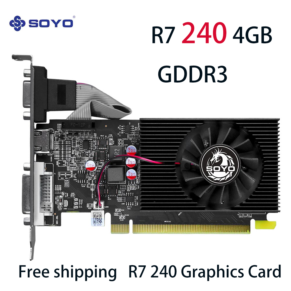 SOYO グラフィックカード AMD Radeon R7 240 4G GDDR3 128bit HDMI*1 DVI*1 CRT*1 デスクトップゲーミングコンピュータ用ビデオカード