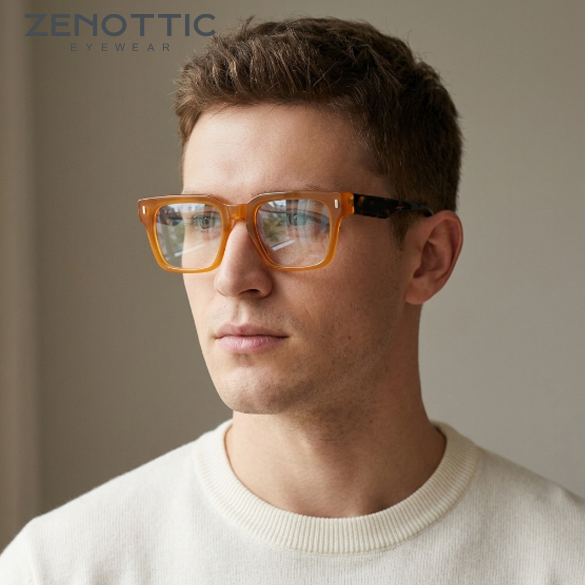 ZENOTTIC Men Square Handmade Acetate Optical Frames Stylish High Quality Daily Eyewear