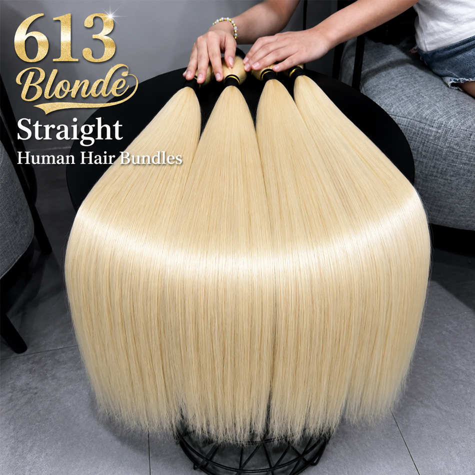 12A ストレート 613 ブロンド人毛バンドル 30 インチストレートバンドル人毛エクステンション 1 3 4 バンドルレミー生ブラジル髪女性のための