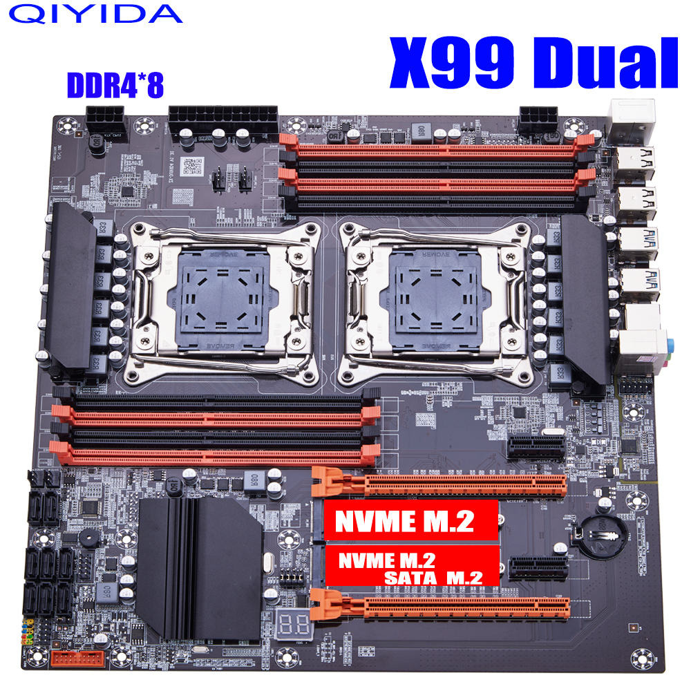 QIYIDA X99 Motherboard Dual X99 C612 Chip Supports LGA 2011-3 CPU DDR4 RAM NVME NGFF M.2 USB3.0 SATA3.0 PCI 16X