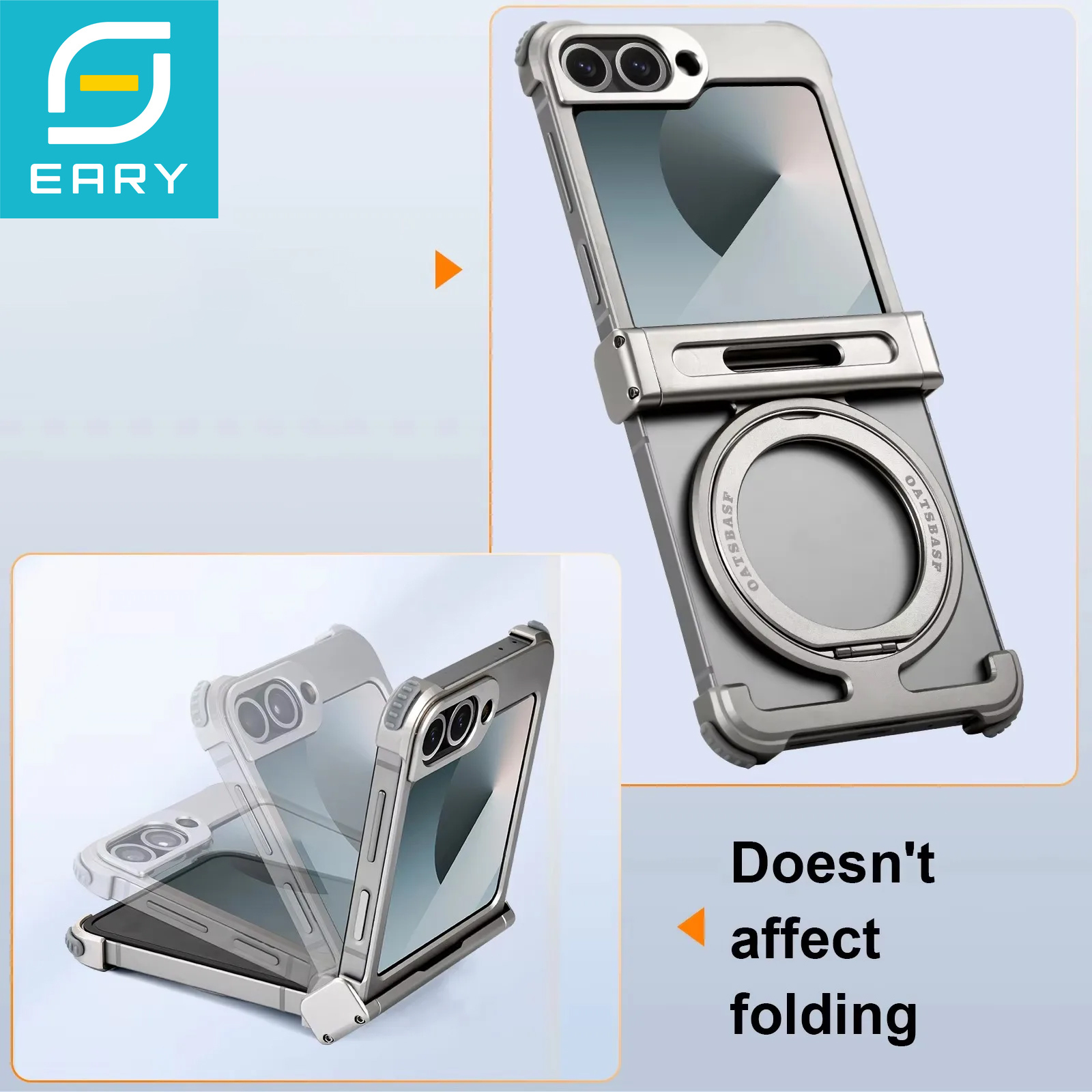 Eary フレームレスケース Samsung Galaxy Z Flip 7 用 360°回転可能な磁気スタンド付き金属電話ケース耐衝撃保護カバー