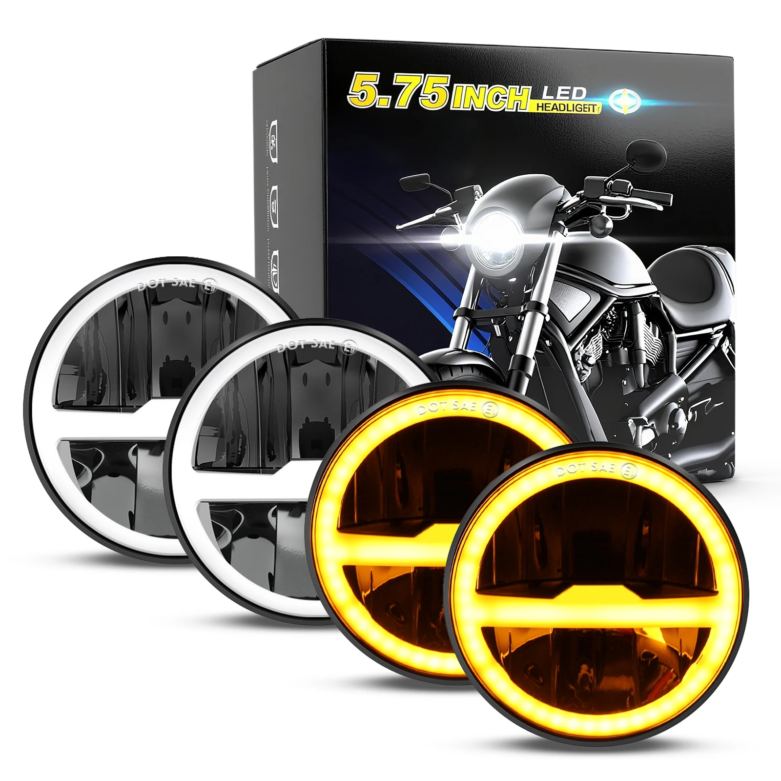 HAOLIDE 5.75 インチ LED オートバイヘッドライト H4 6000k 3500k イエローアングルアイ DRL Hi/Lo ビーム LED ライトスポーツスター 883 オフロード米国
