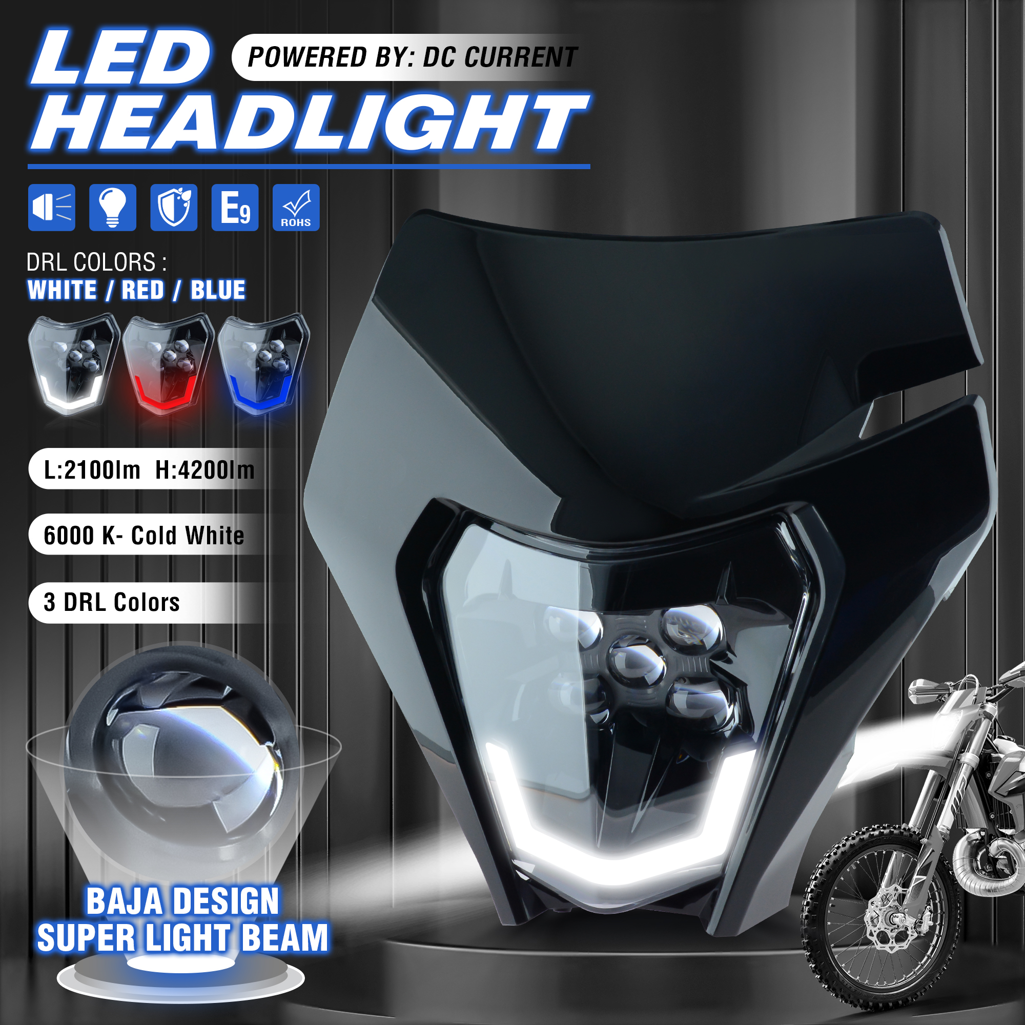 クイーン X モーター LED オートバイヘッドライトヘッドランプヘッドライトスーパーモトヘッドライト KTM EXC XCW SXF MX ダートバイクエンデューロ