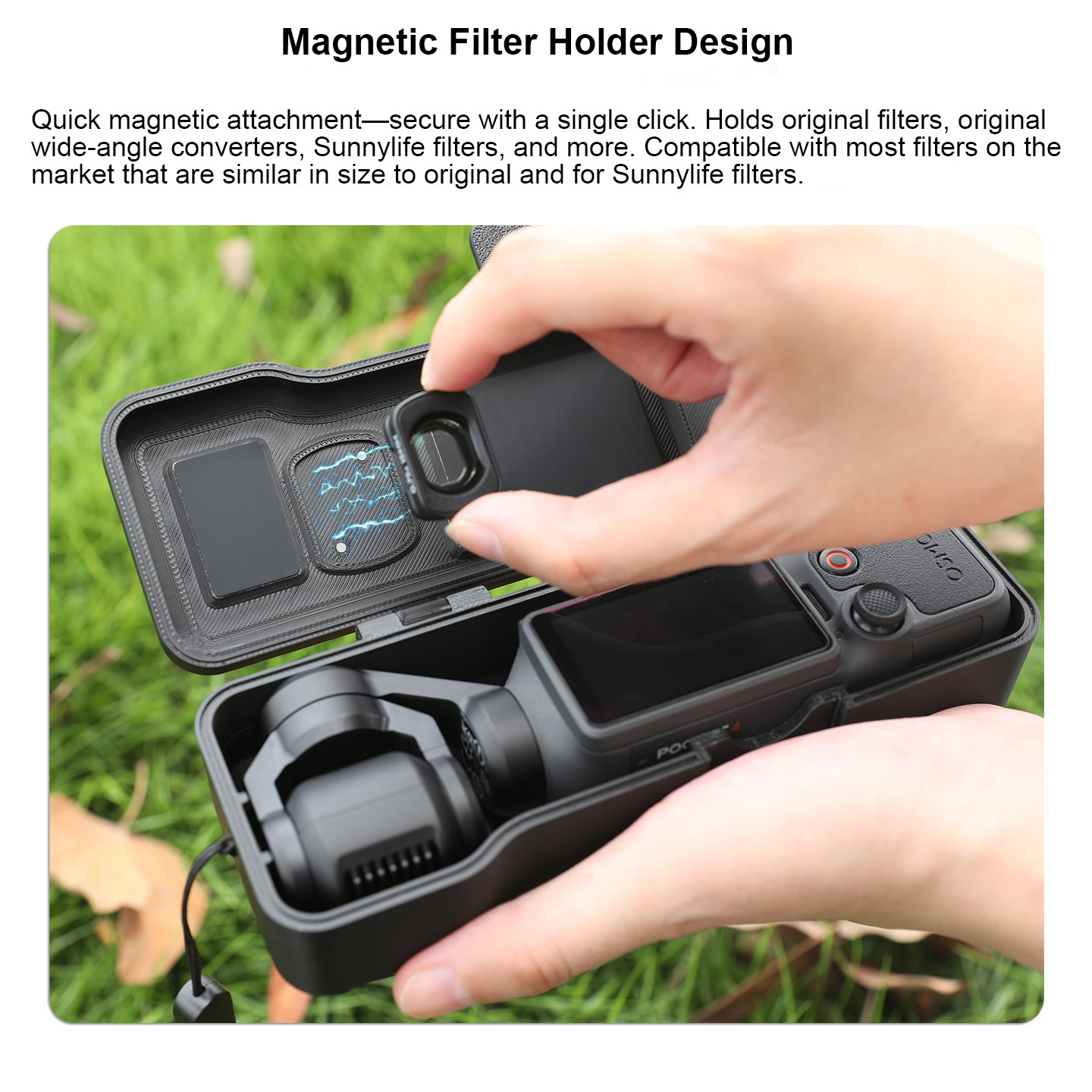 DJI OSMO Pocket 4用磁気キャリングストレージケース、手首付き傷つきにくいトラベルケース、フィルターに適合