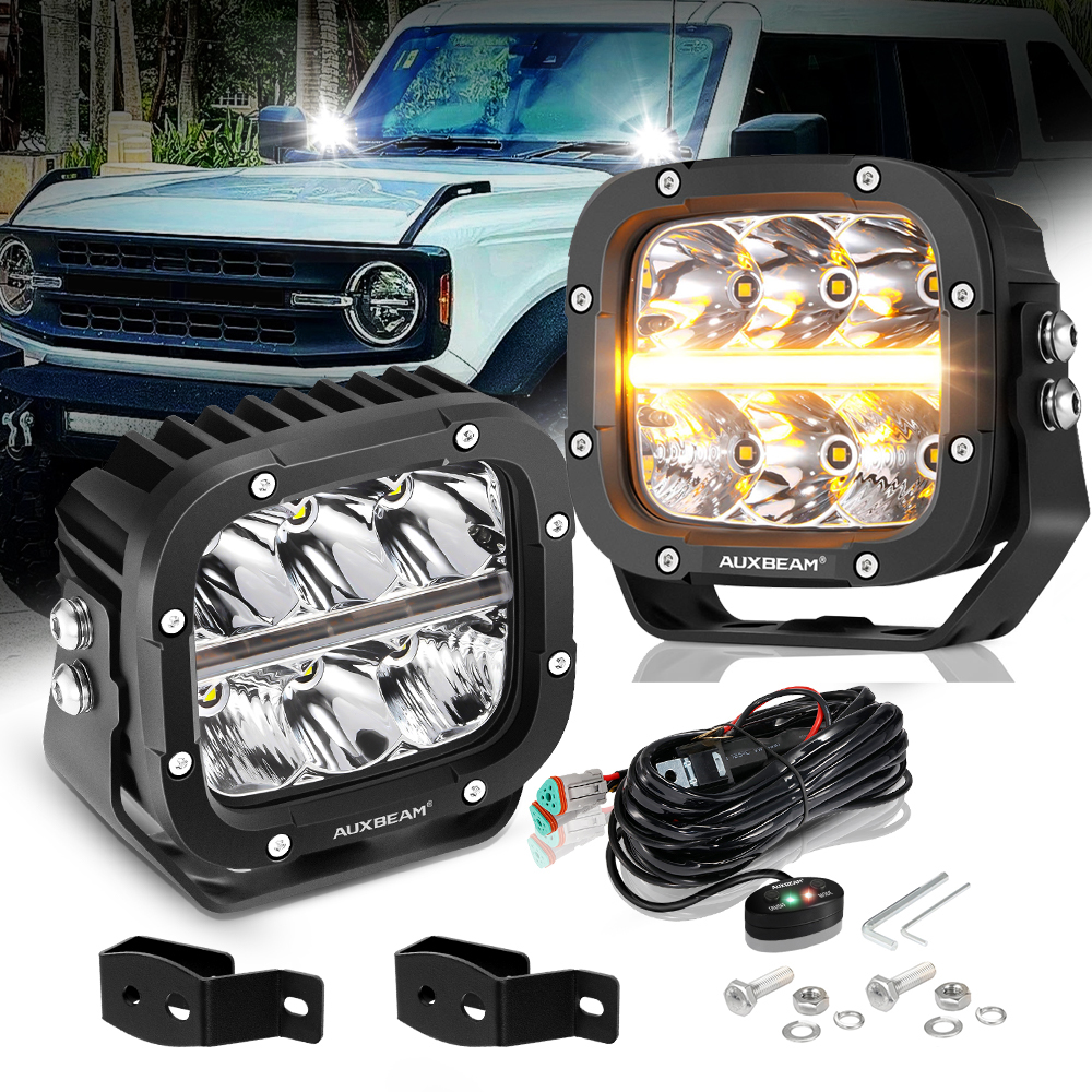 AUXBEAM 5 インチ 132 ワット LED オフロード作業灯スクエアスポットフラッドコンボライトポッドドライビングランプトラックピックアップオフロード用