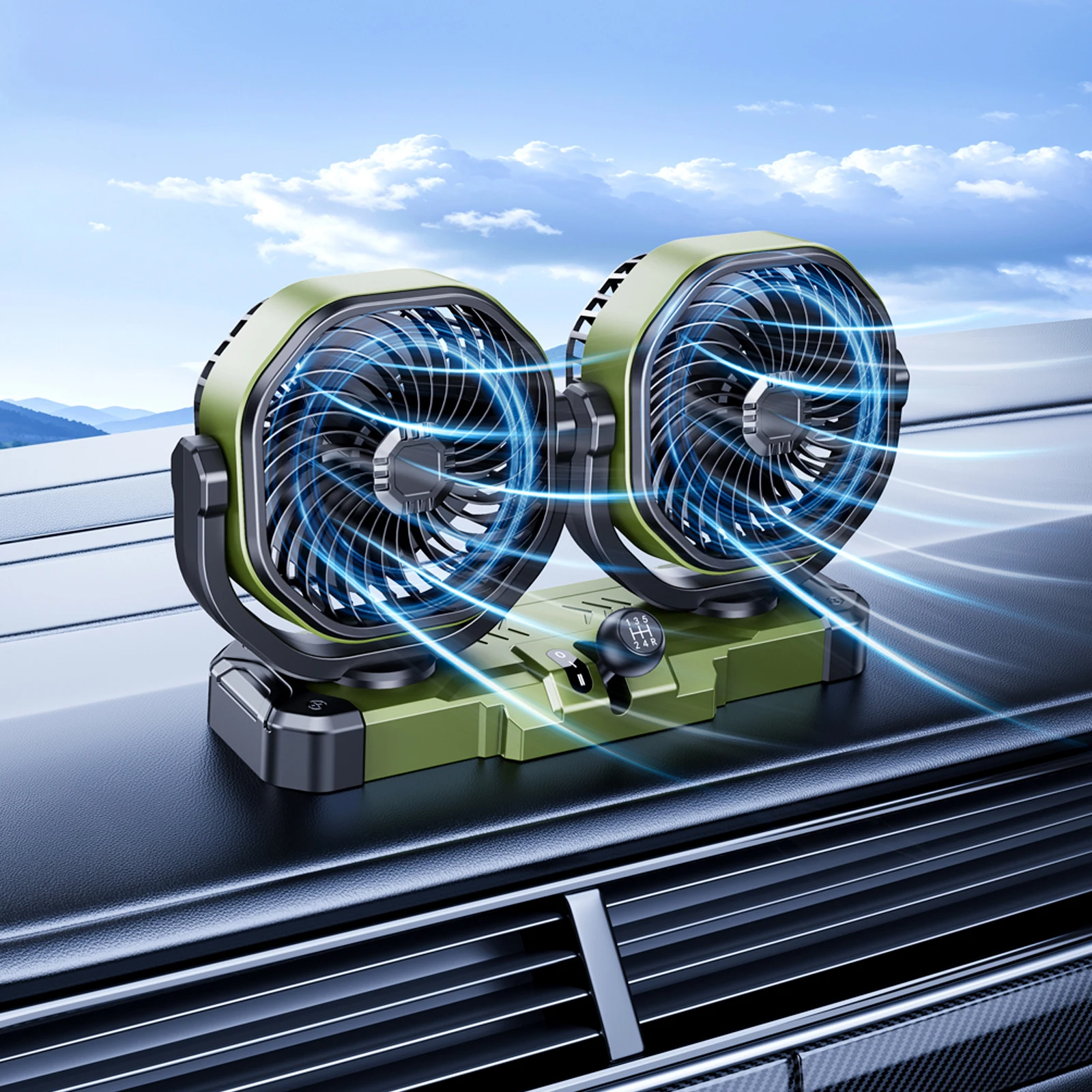 5 V/12 V/24 V 車デュアルヘッドファン 2 速度風 360 度回転可能な車両冷却ファン USB シガーライターファン夏クーラー