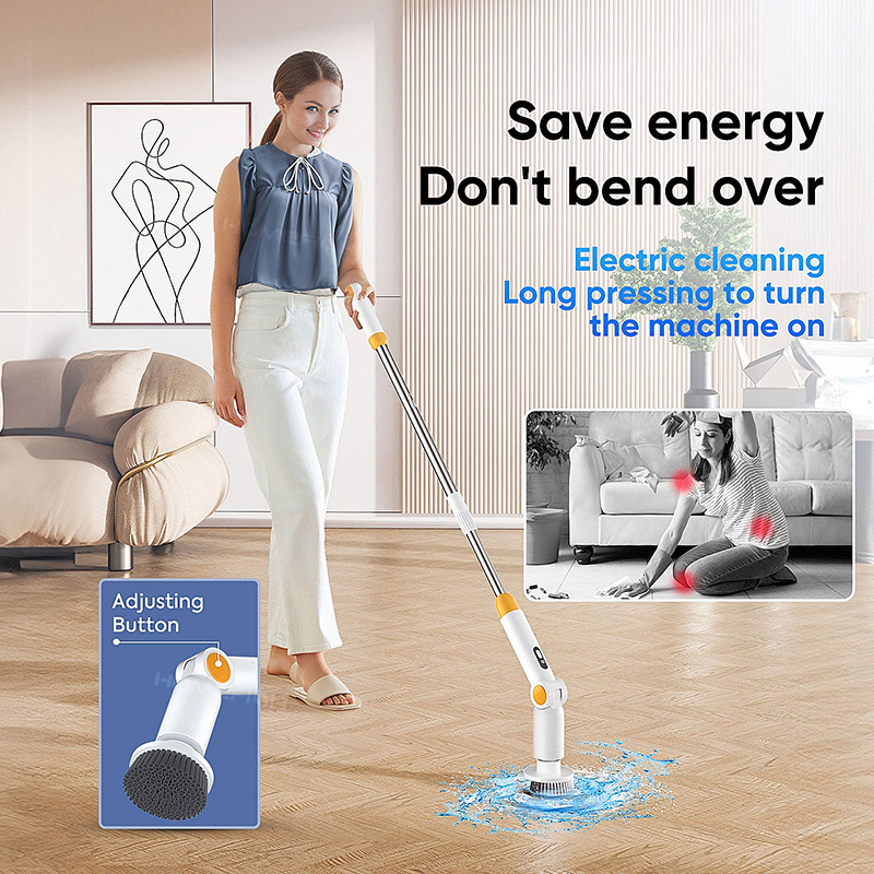 HOMEFISH 新 8-in-1 電動スピンスクラバーワイヤレスクリーニングブラシ防水浴室スクラバー調節可能な延長ハンドル