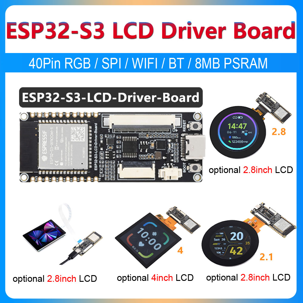 ESP32-S3 LCD Driver Board RGB/SPI N8R8 40PIN/18PIN Connector  WIFI Bluetooth LE For 2.1/2.8/4inch Captive TouchScreen Display