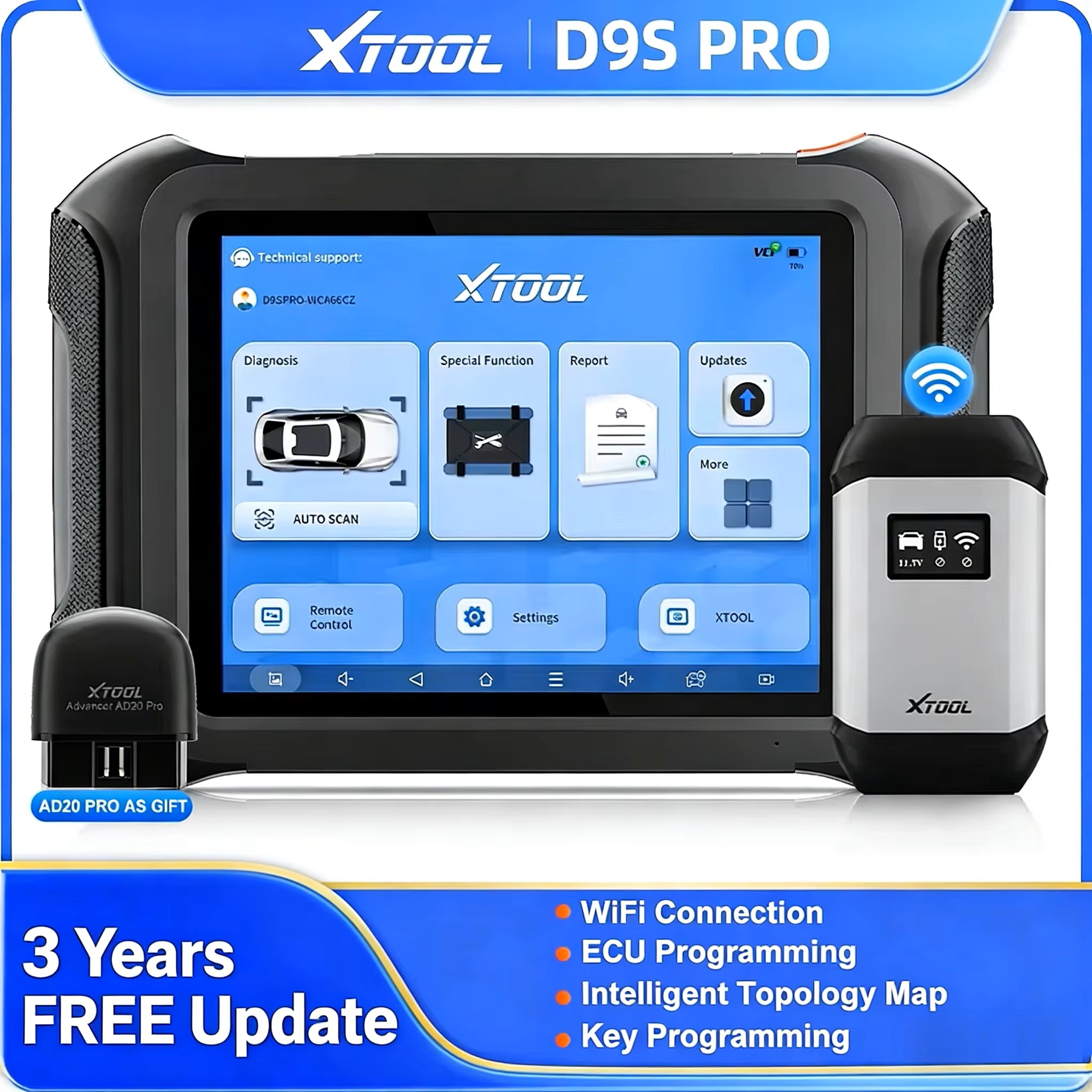 XTOOL D9S PRO Bluetooth 診断ツール ECU コーディング プログラミング 自動車スキャナー キー プログラマー トポロジ マップ CAN FD DoIP