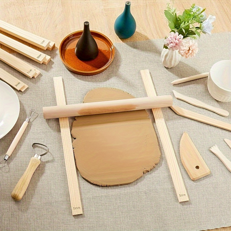 陶器や陶器粘土クラフト用の木製麺棒ガイド 5サイズの非帯電ポリマークレイ厚さストリップ10個